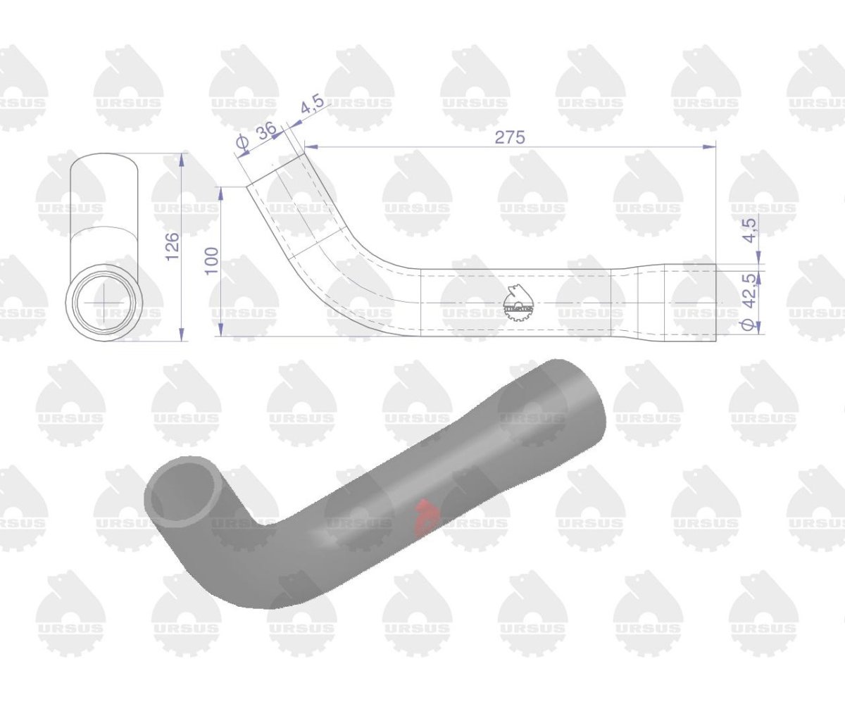 Przewód gumowy górny zbrojony płótnem C-385 4-cyl ORYGINAŁ URSUS