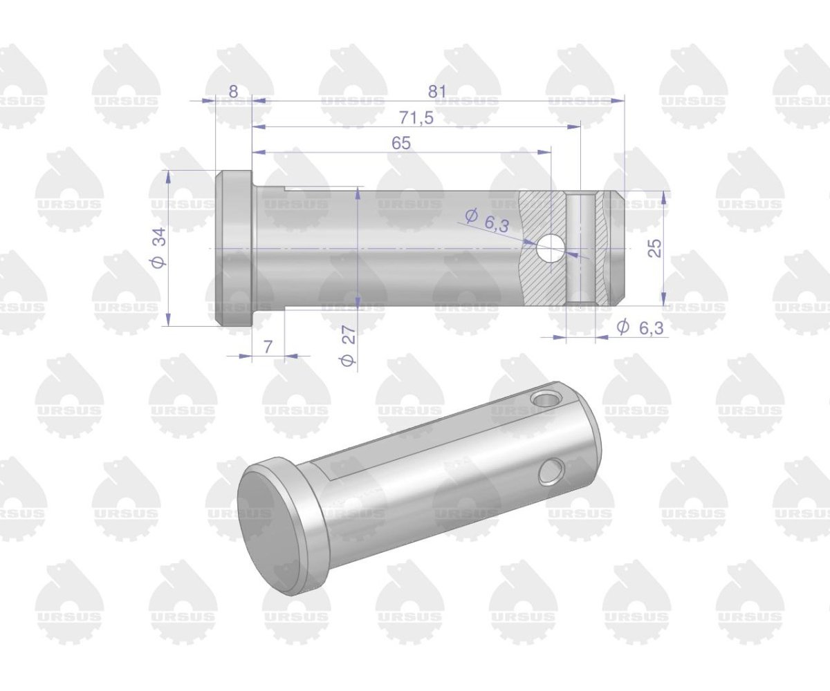 Sworzeń (frezowany) przegubu dźwigni dolnej 80450205 C-385 ORYGINAŁ URSUS