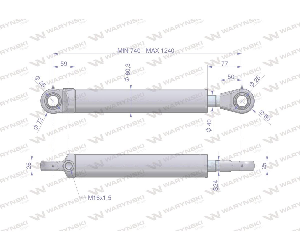 Cylinder hydrauliczny - siłownik jednostronny CJ2F50/40/500 Waryński