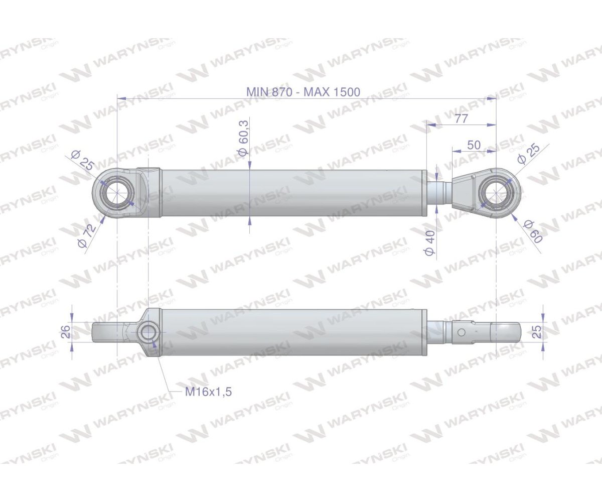Cylinder hydrauliczny - siłownik jednostronny (7210120051. CN2F-40/630Z+U) Tur 1.2 Waryński