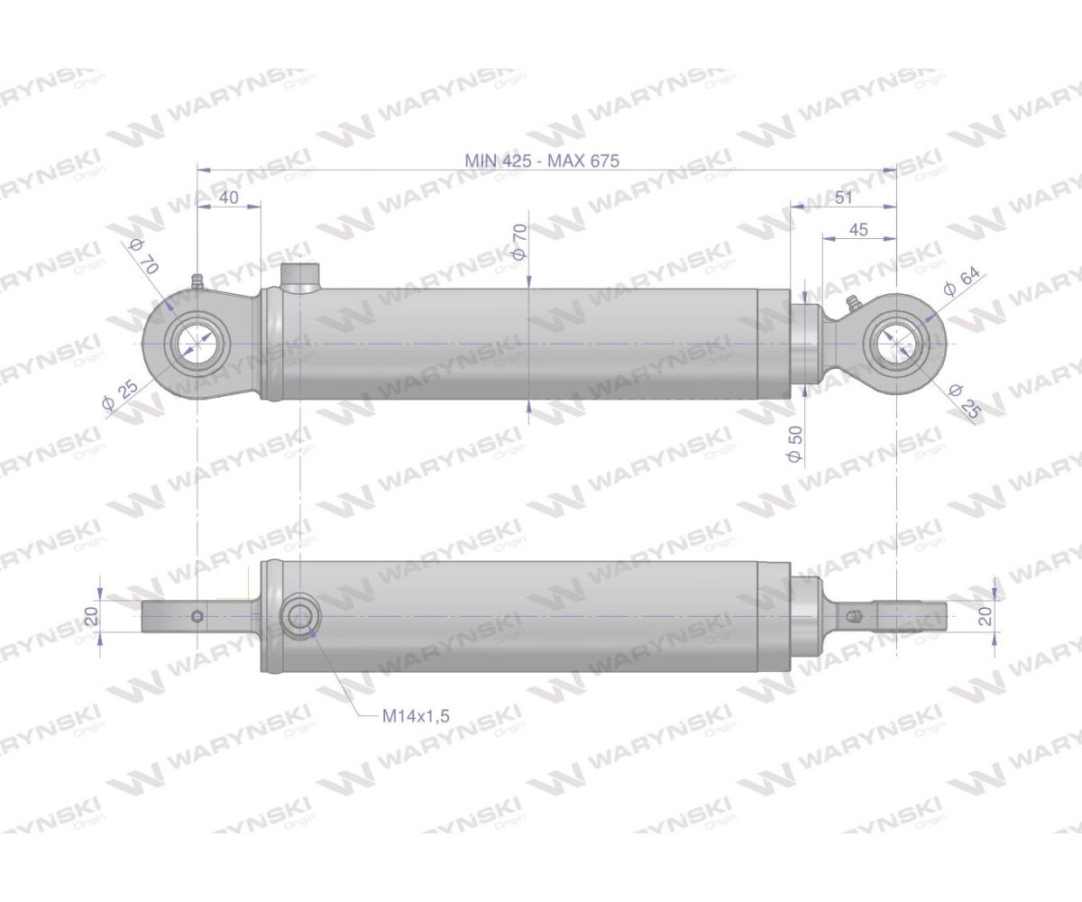 Cylinder hydrauliczny - siłownik jednostronny pomocniczy do Zetor (SMN.50.250 70118033 701180451/PL) Waryński