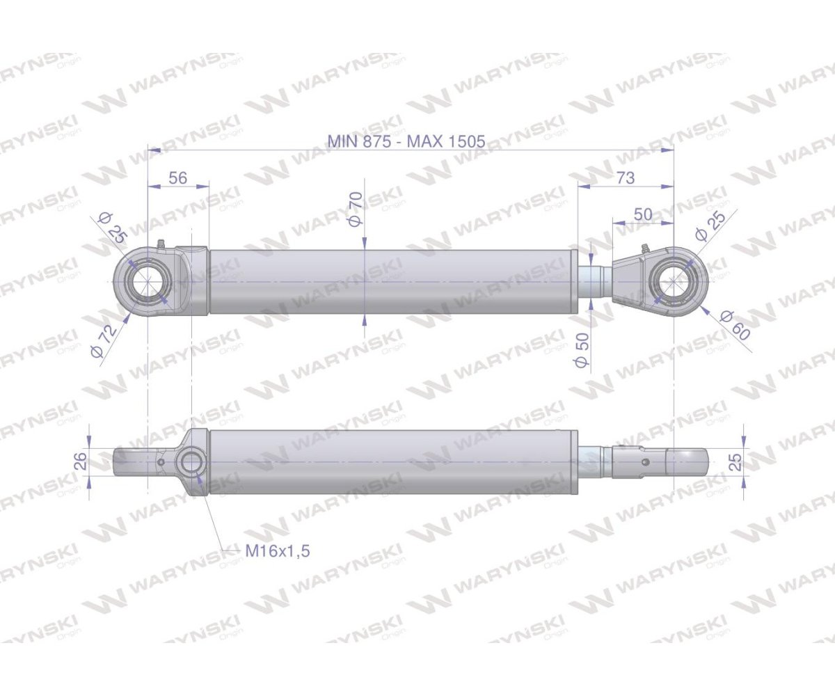 Cylinder hydrauliczny - siłownik jednostronny wzmocniony (SMN2.50 630+KT2 7210120052) Tur 1.2 Waryński
