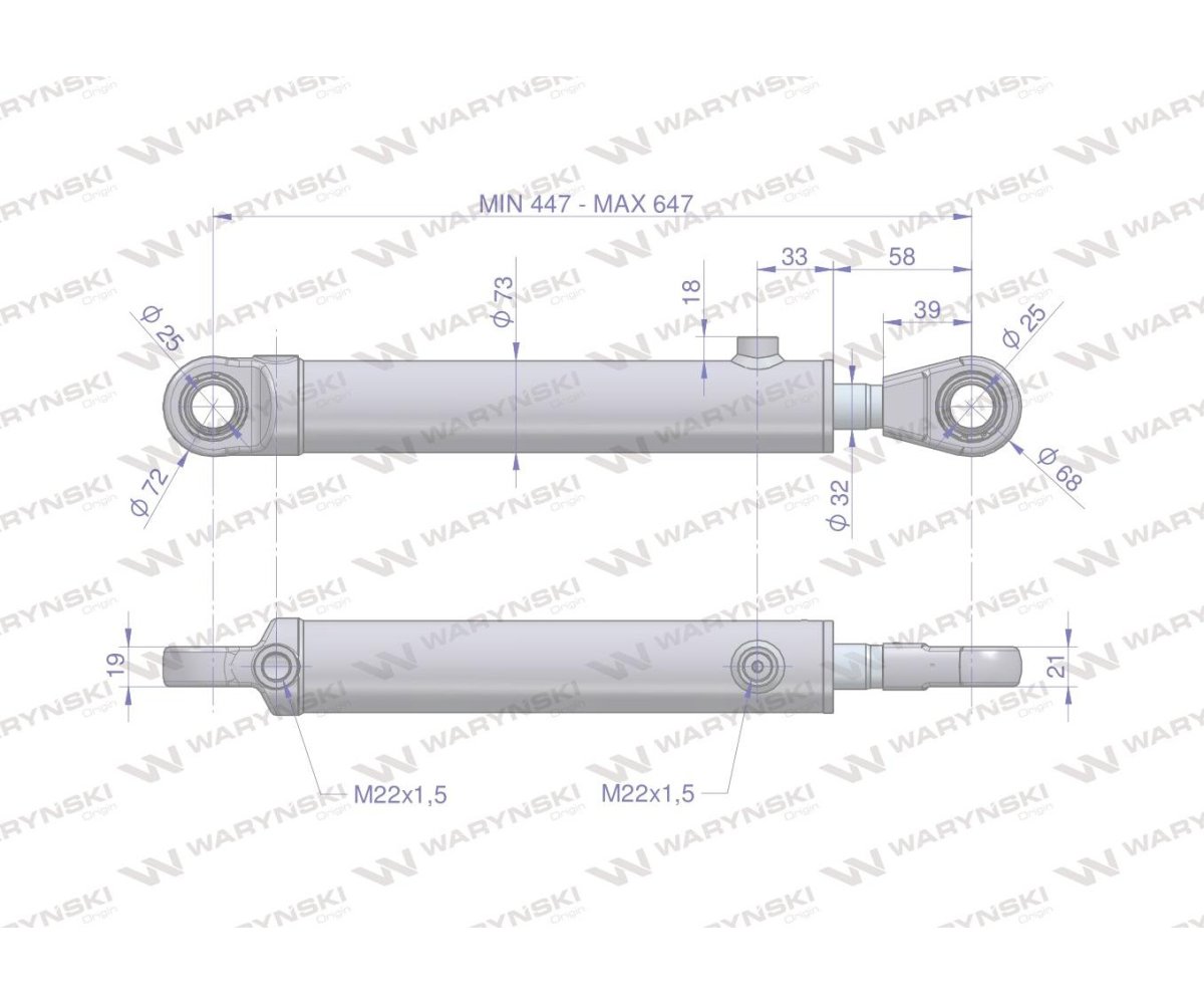 Cylinder hydrauliczny - siłownik dwustronny wspomagania układu kierowniczego (84276909. SMT2 63/32/200) C-385 Waryński