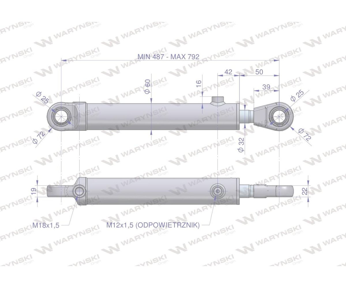 Cylinder hydrauliczny - siłownik jednostronny pomocniczy podnośnika (86409904. SMT 2.50/32/305. 86409906) C-385 Waryński
