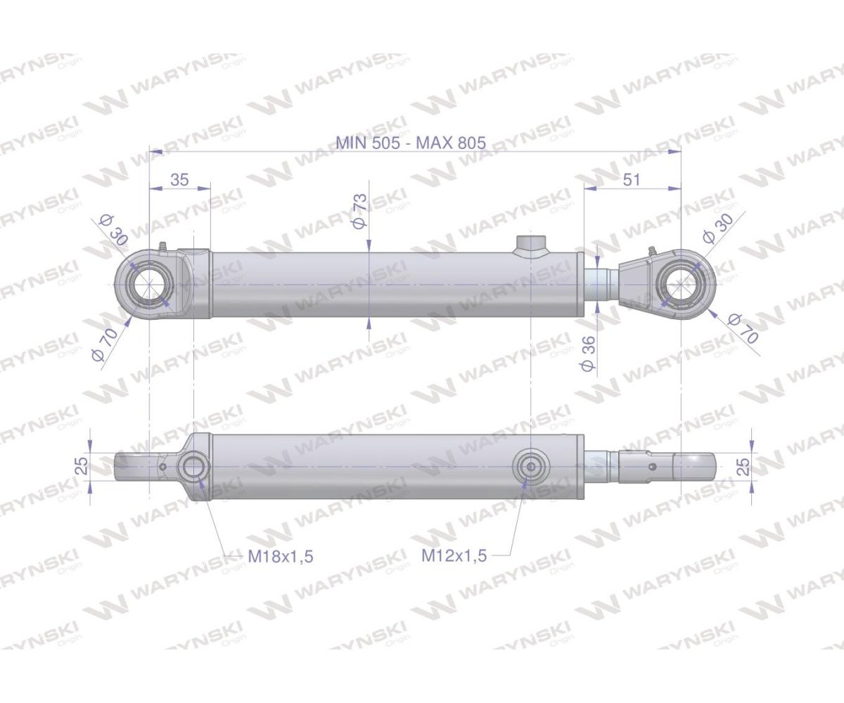 Cylinder hydrauliczny - siłownik dwustronny pomocniczy podnośnika (SMT2CJ.63.36.300 89409402) C-385 6-cyl. Waryński
