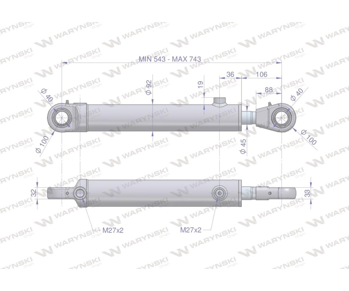 Cylinder hydrauliczny - siłownik dwustronny (7214095071. CJ2F-80/45/200ZN) cyklop. chwytak Waryński