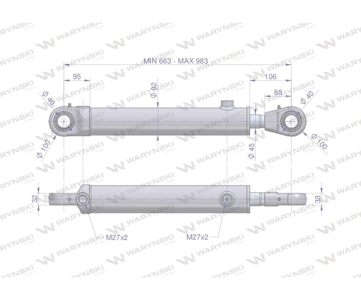 Cylinder hydrauliczny - siłownik dwustronny CJ2F80/45/320 Waryński
