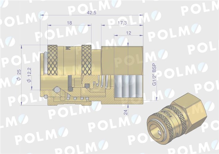 Szybkozłącze pneumatyczne P26 NW7.2 gniazdo 1/2"BSP gwint wewnętrzny POLMO ( sprzedawane po 5 )