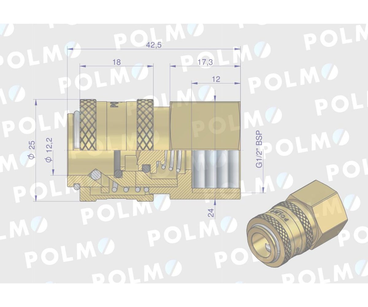 Szybkozłącze pneumatyczne P26 NW7.2 gniazdo 1/2"BSP gwint wewnętrzny POLMO ( sprzedawane po 5 )