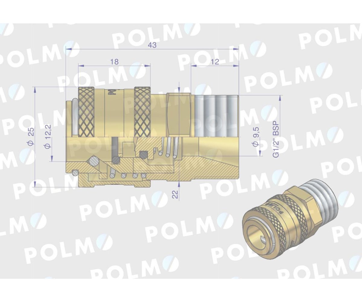 Szybkozłącze pneumatyczne P26 NW7.2 gniazdo 1/2"BSP gwint zewnętrzny POLMO ( sprzedawane po 5 )