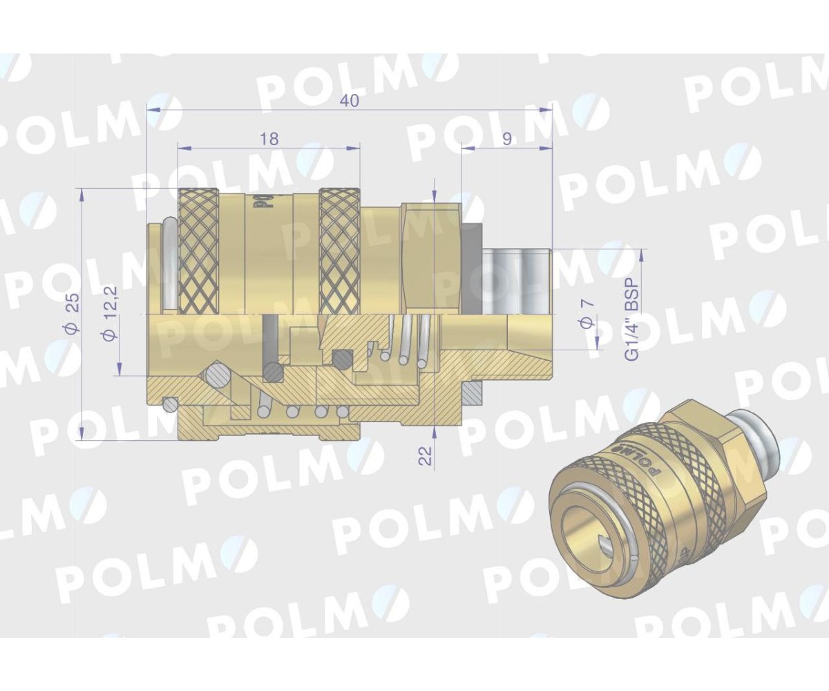 Szybkozłącze pneumatyczne P26 NW7.2 gniazdo 1/4"BSP gwint zewnętrzny POLMO ( sprzedawane po 5 )