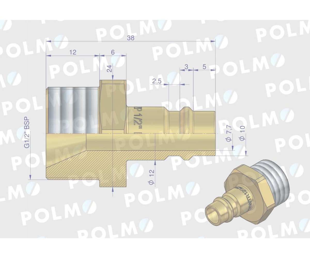 Szybkozłącze pneumatyczne P26 NW7.2 wtyczka 1/2"BSP gwint zewnętrzny POLMO ( sprzedawane po 5 )