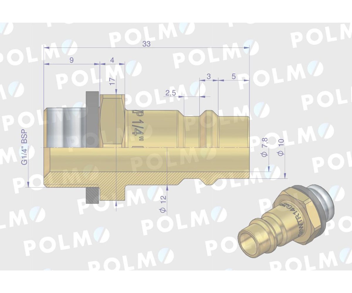 Szybkozłącze pneumatyczne P26 NW7.2 wtyczka 1/4"BSP gwint zewnętrzny POLMO ( sprzedawane po 5 )
