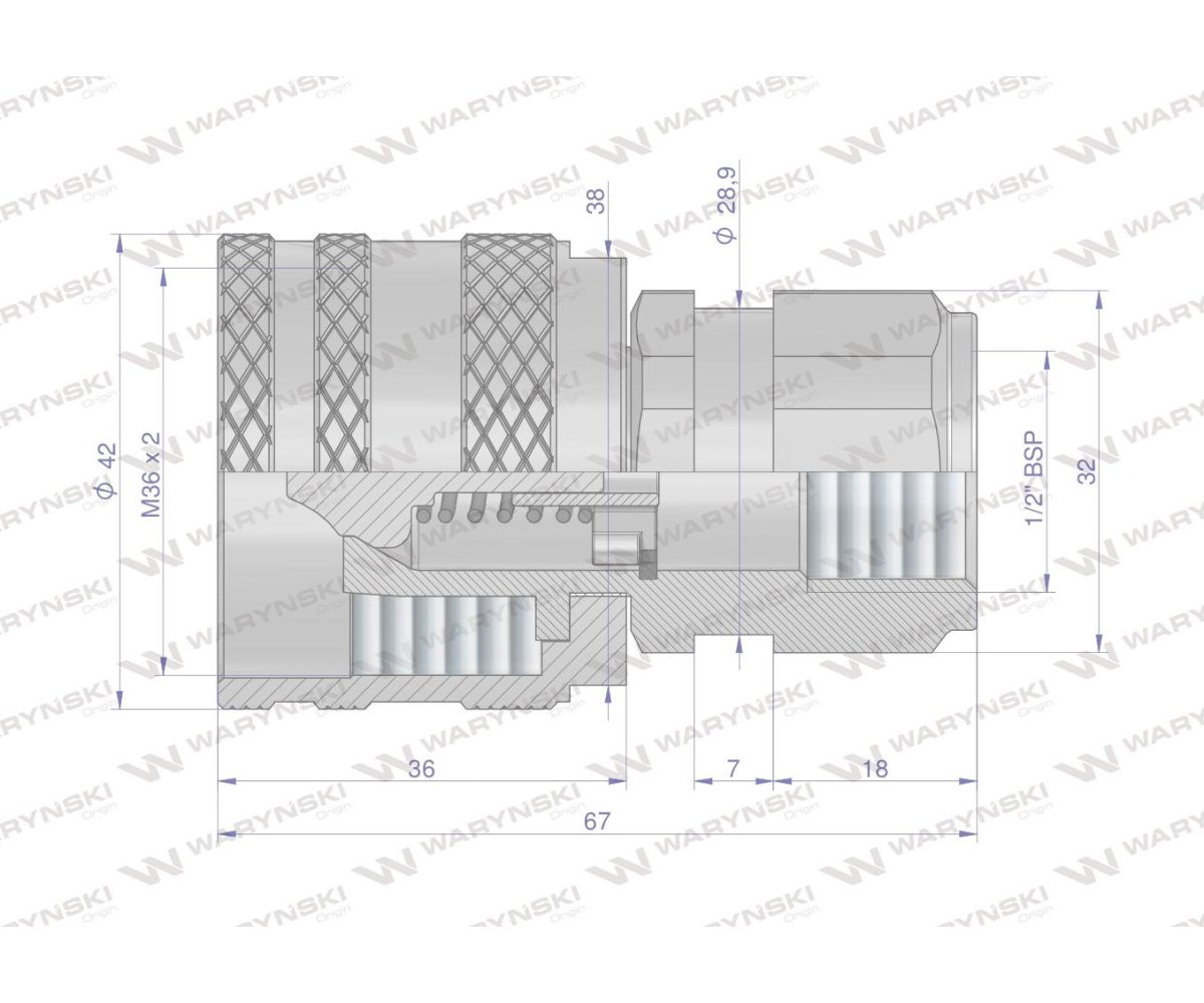 Szybkozłącze hydrauliczne skręcane wtyczka G1/2"BSP gwint wewnętrzny 300bar Waryński