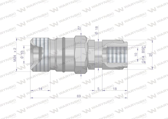 Szybkozłącze hydrauliczne skręcane gniazdo G1/4"BSP gwint wewnętrzny 350bar Waryński