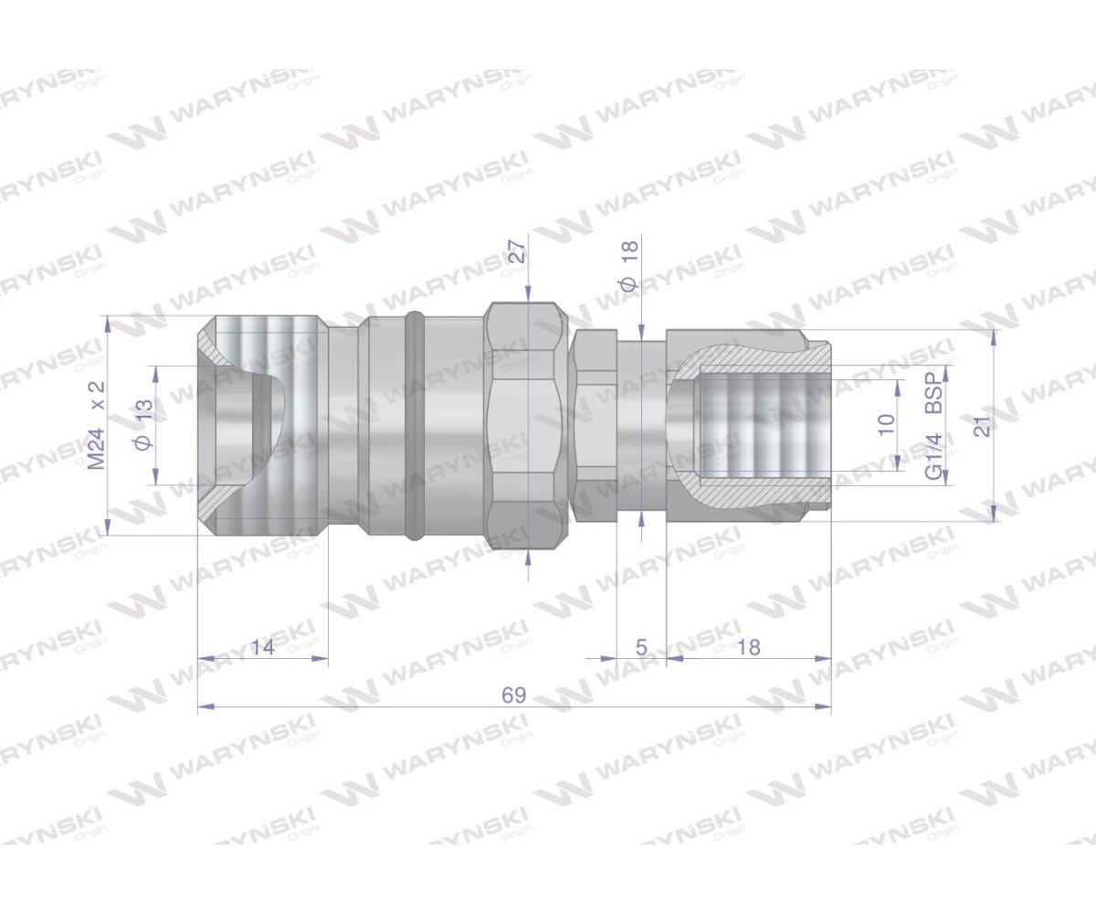 Szybkozłącze hydrauliczne skręcane gniazdo G1/4"BSP gwint wewnętrzny 350bar Waryński