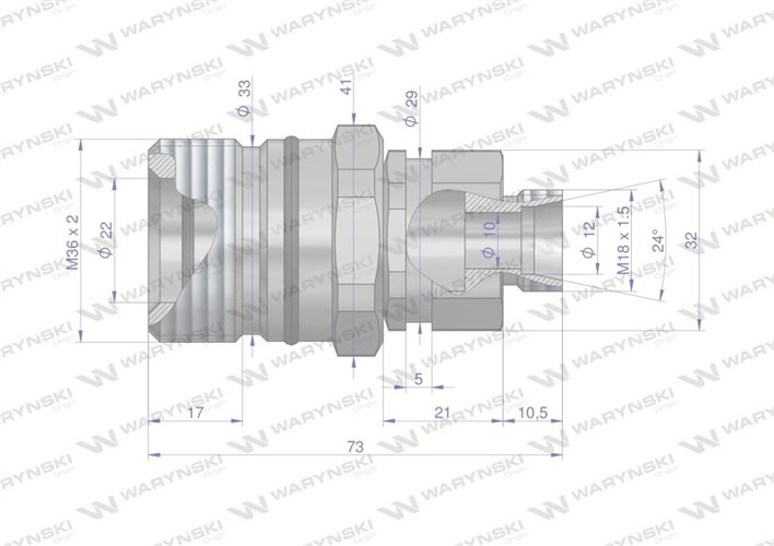 Szybkozłącze hydrauliczne skręcane gniazdo M18x1.5 gwint zewnętrzny 300bar Waryński