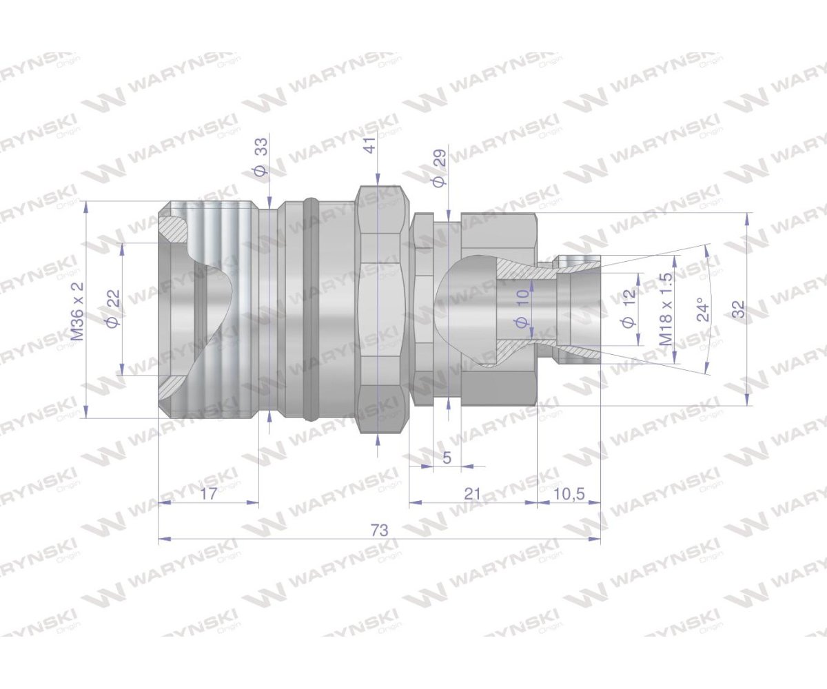 Szybkozłącze hydrauliczne skręcane gniazdo M18x1.5 gwint zewnętrzny 300bar Waryński