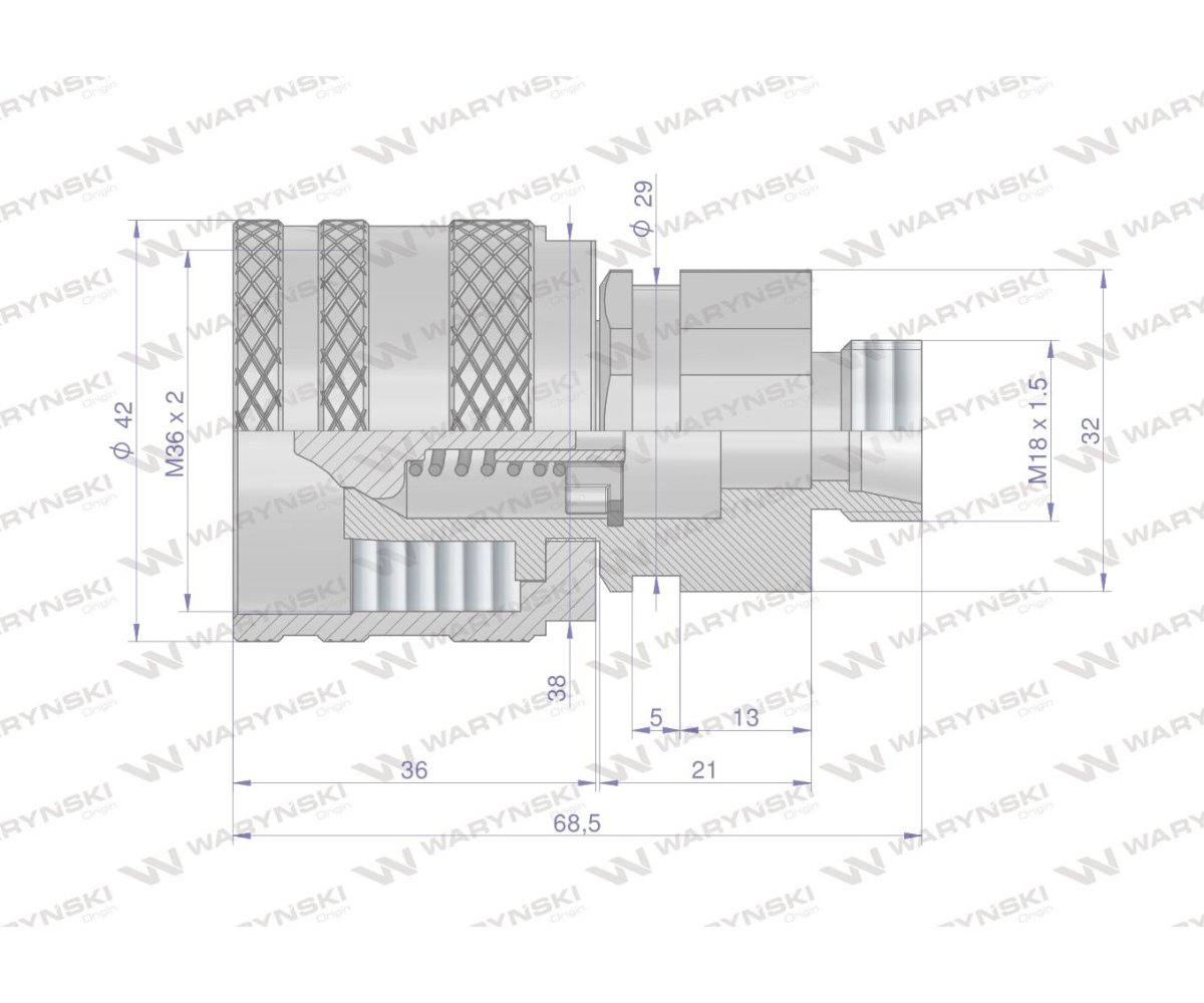 Szybkozłącze hydrauliczne skręcane wtyczka M18x1.5 gwint zewnętrzny 300bar Waryński