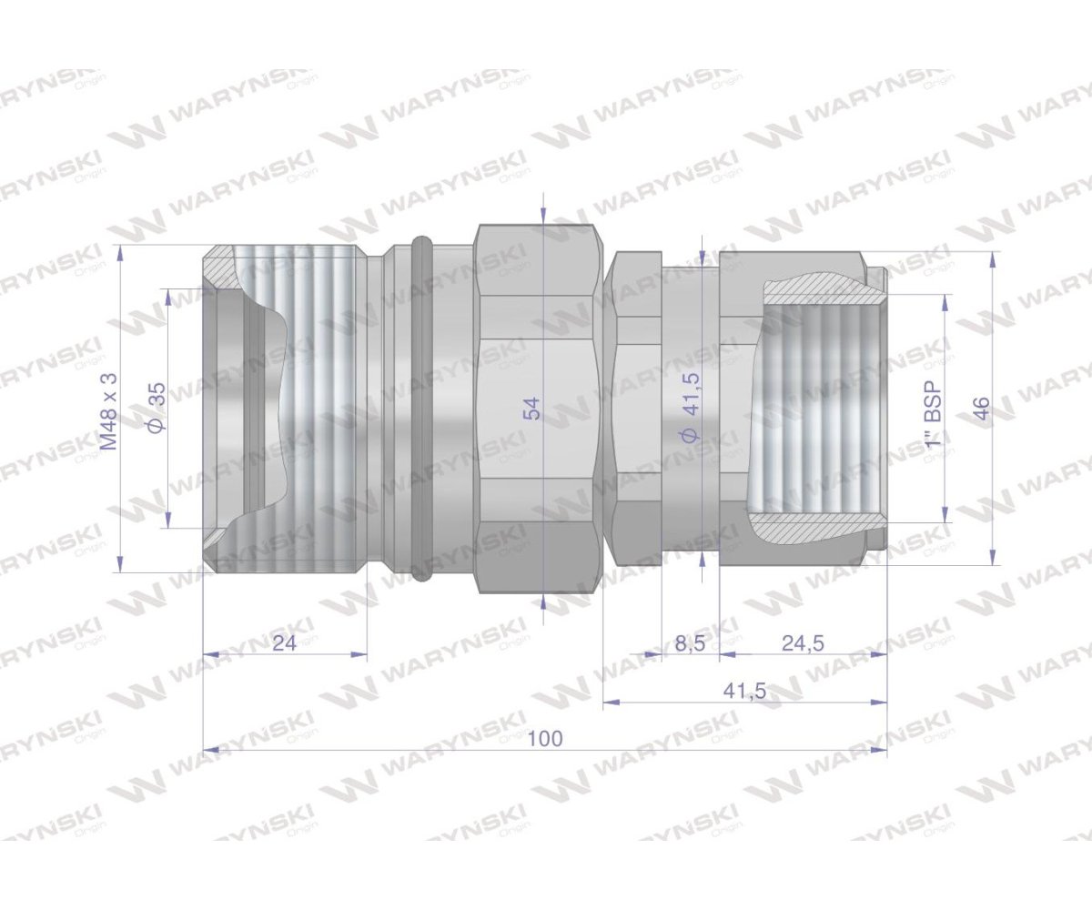 Szybkozłącze hydrauliczne skręcane gniazdo G1"BSP gwint wewnętrzny 250bar Waryński