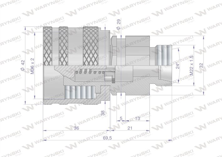 Szybkozłącze hydrauliczne skręcane wtyczka M22x1.5 gwint zewnętrzny 300bar Waryński