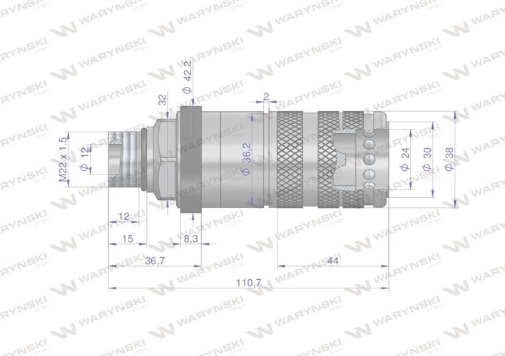 Szybkozłącze hydrauliczne zrywalne seria WIA3CV (3CFPV) 68 l/min gniazdo M22x1.5 gwint zewnętrzny EURO PUSH-PULL (ISO 7241-A) Wa
