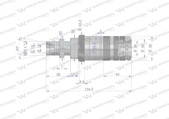 Szybkozłącze hydrauliczne zrywalne seria WIA3CV (3CFPV) 68 l/min gniazdo long M22x1.5 gwint zewnętrzny EURO PUSH-PULL (ISO 7241-