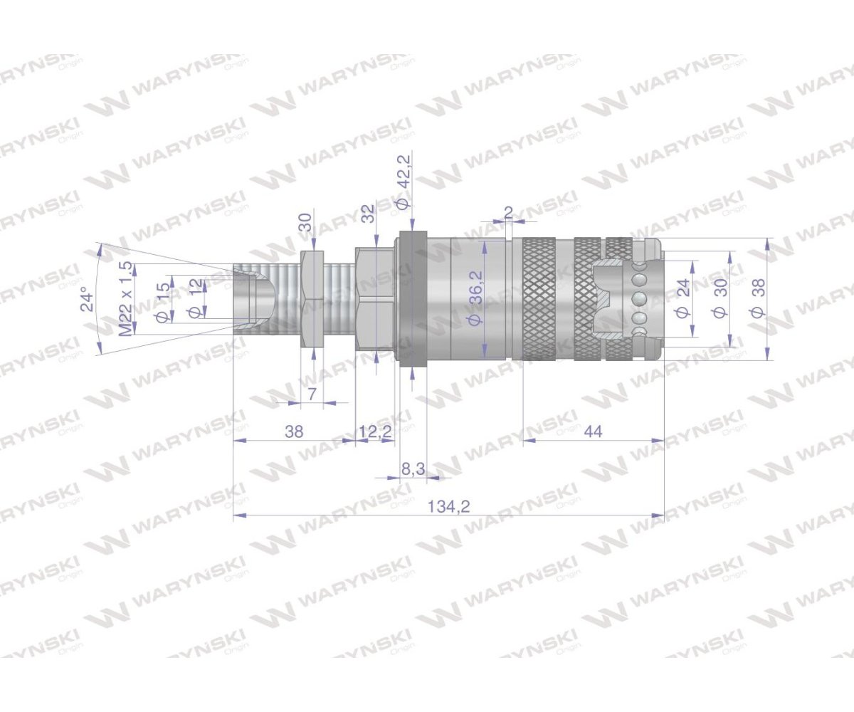 Szybkozłącze hydrauliczne zrywalne seria WIA3CV (3CFPV) 68 l/min gniazdo long M22x1.5 gwint zewnętrzny EURO PUSH-PULL (ISO 7241-