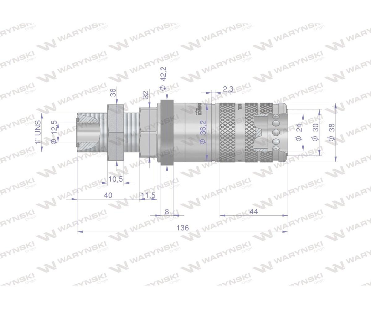 Szybkozłącze hydrauliczne zrywalne seria WIA3CV (3CFPV) 68 l/min gniazdo long 1" ORFS gwint zewnętrzny EURO PUSH-PULL (ISO 7241-