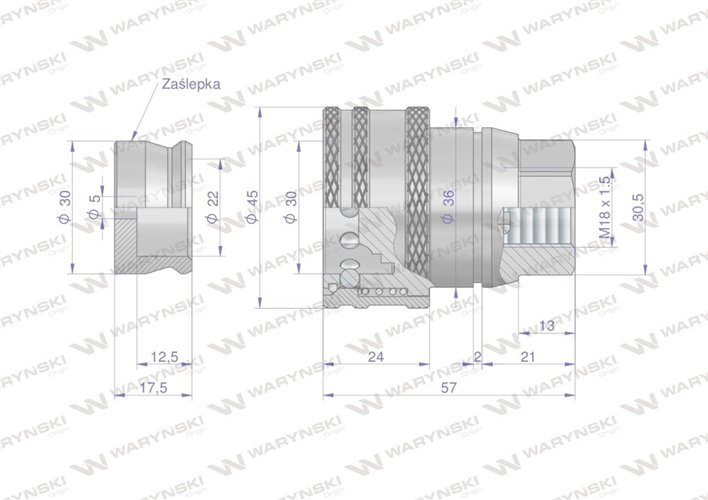 Szybkozłącze hamulcowe gniazdo M18x1.5 gwint wewnętrzny Waryński