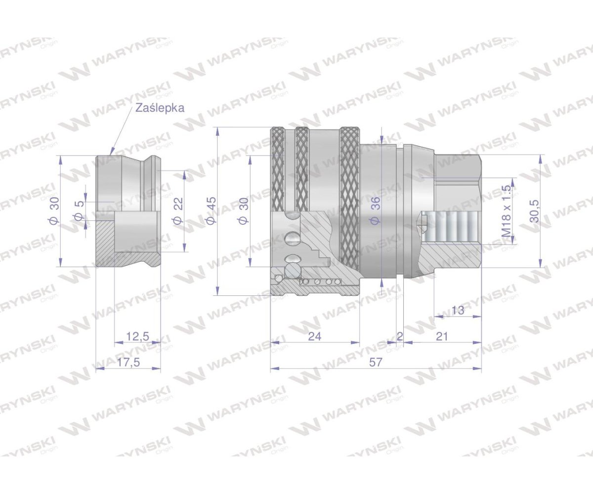 Szybkozłącze hamulcowe gniazdo M18x1.5 gwint wewnętrzny Waryński