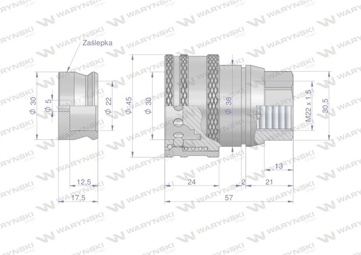 Szybkozłącze hamulcowe gniazdo M22x1.5 gwint wewnętrzny Waryński
