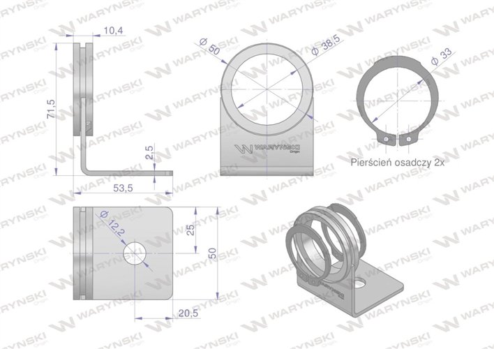 Uchwyt pojedynczy z pierścieniami segera dla szybkozłączy EURO Push-Pull Waryński