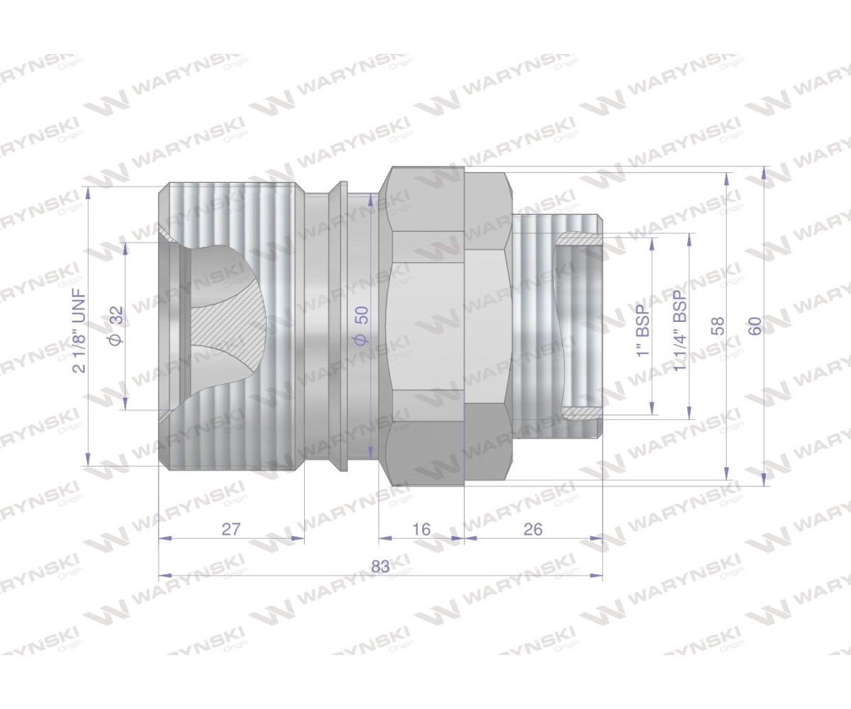 Szybkozłącze hydrauliczne skręcane (motylkowe) gniazdo G1"BSP gwint wewnętrzny 250bar Waryński