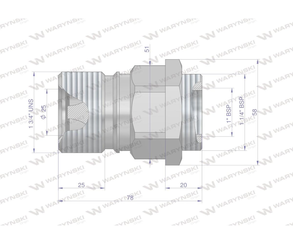 Szybkozłącze hydrauliczne skręcane (motylkowe) gniazdo G3/4"BSP gwint wewnętrzny 250bar Waryński