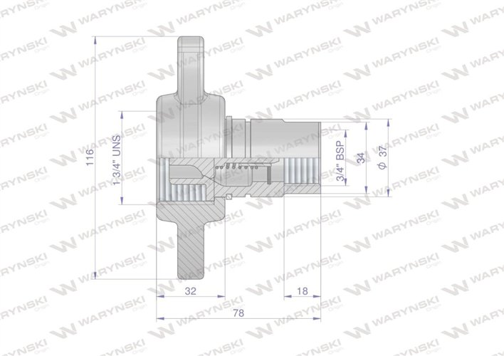 Szybkozłącze hydrauliczne skręcane (motylkowe) wtyczka G3/4"BSP gwint wewnętrzny 250bar Waryński