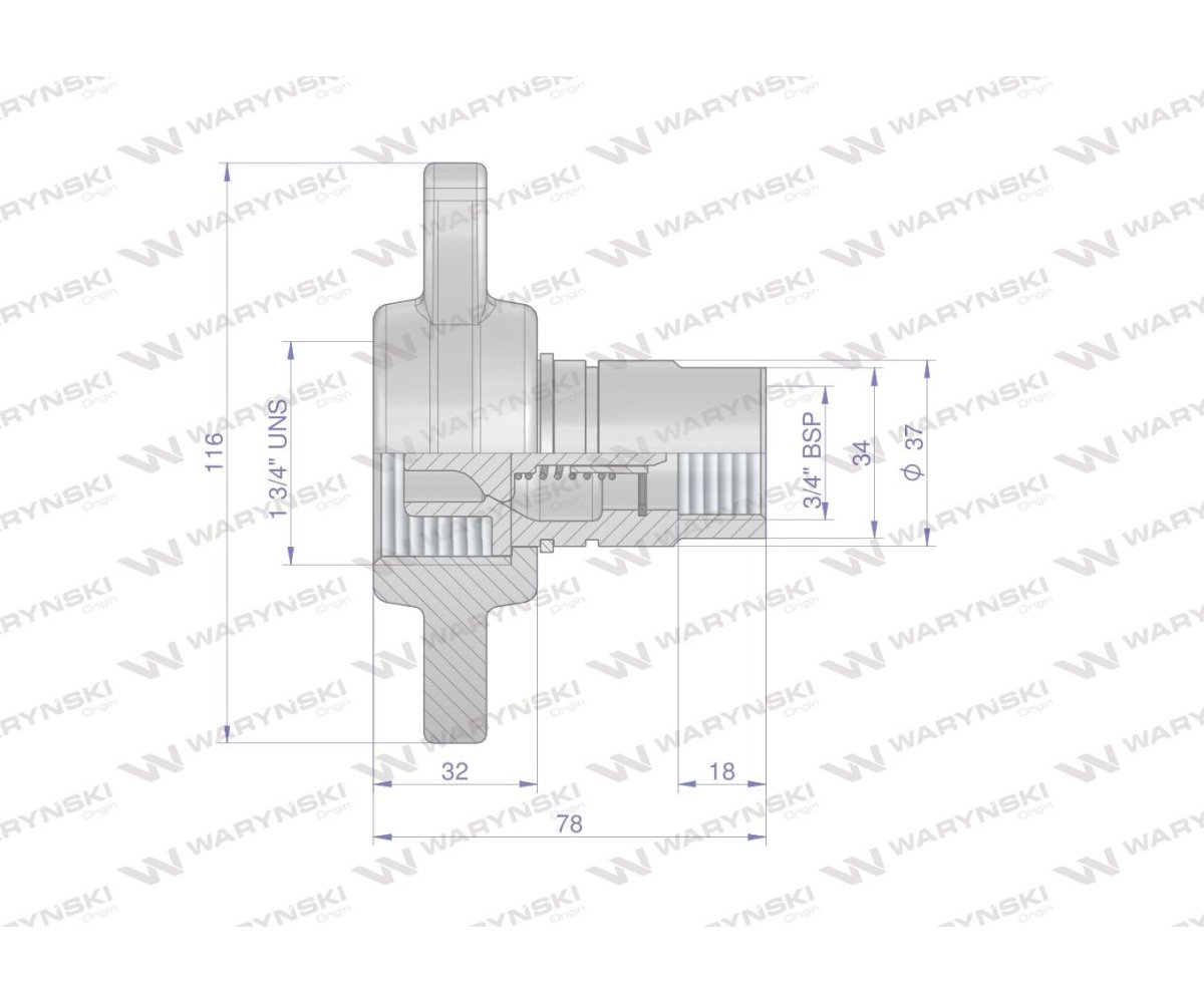 Szybkozłącze hydrauliczne skręcane (motylkowe) wtyczka G3/4"BSP gwint wewnętrzny 250bar Waryński