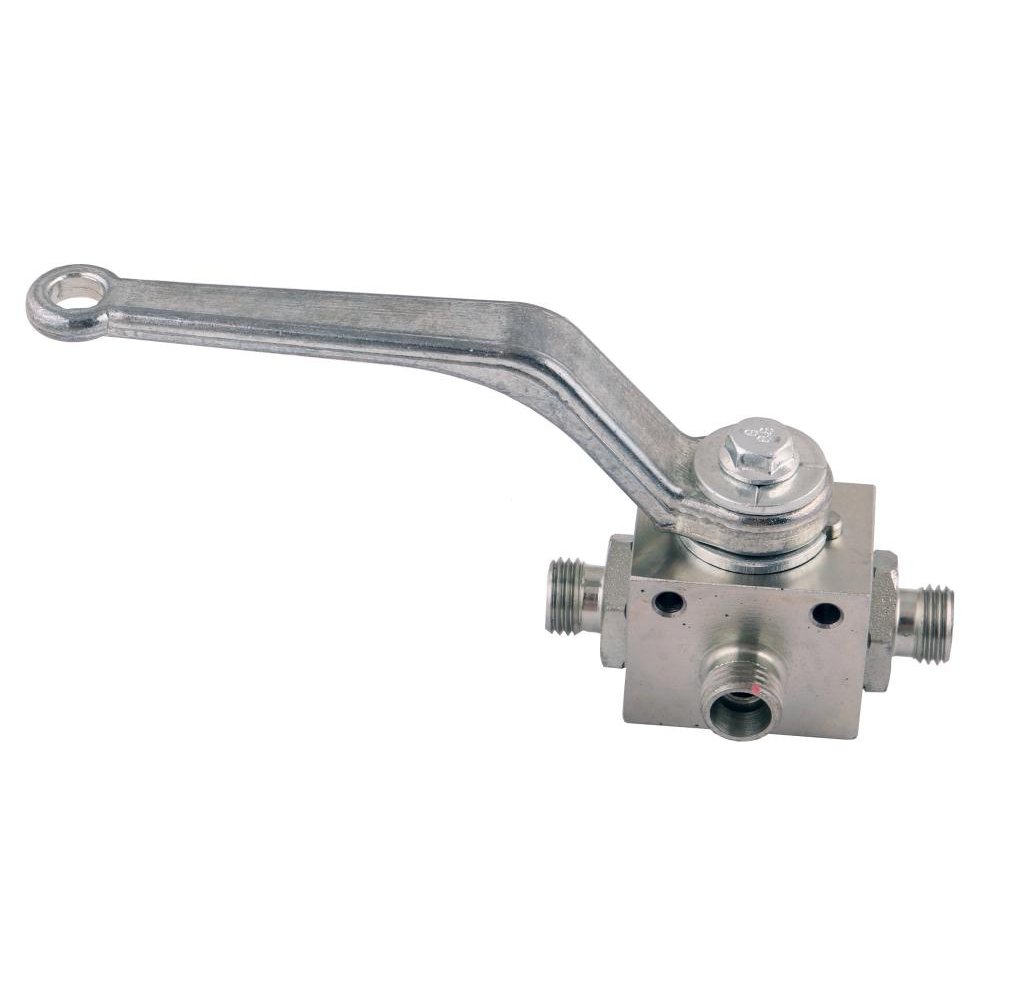 Zawór kulowy hydrauliczny 3-drogowy 3/2 M14x1.5 08L z otworami mocującymi 500 bar Waryński