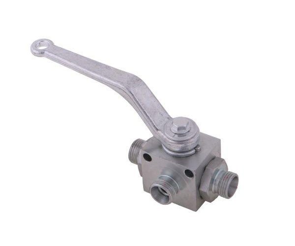 Zawór kulowy hydrauliczny 3-drogowy 3/2 M18x1.5 12L z otworami mocującymi 500 bar Waryński