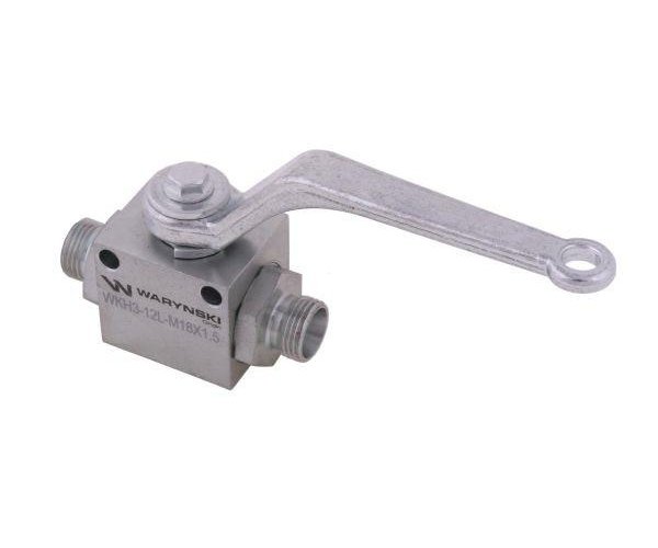 Zawór kulowy hydrauliczny 3-drogowy 3/2 M18x1.5 12L z otworami mocującymi 500 bar Waryński