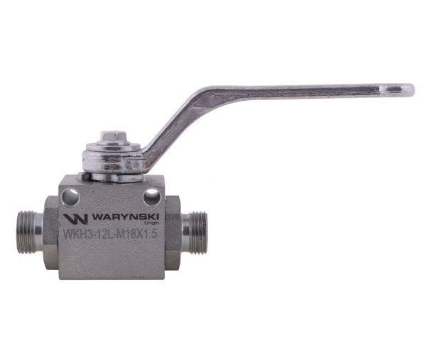 Zawór kulowy hydrauliczny 3-drogowy 3/2 M18x1.5 12L z otworami mocującymi 500 bar Waryński