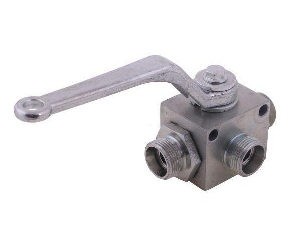 Zawór kulowy hydrauliczny 3-drogowy 3/2 M22x1.5 15L z otworami mocującymi 500 bar Waryński