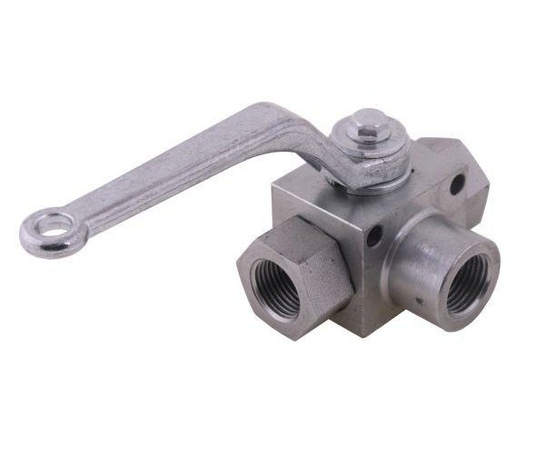 Zawór kulowy hydrauliczny 3-drogowy 3/2 - 1/2"BSP z otworami mocującymi 500 bar Waryński