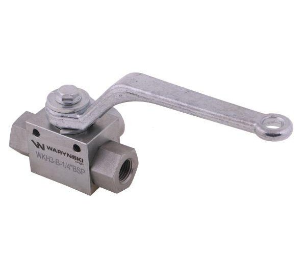 Zawór kulowy hydrauliczny 3-drogowy 3/2 - 1/4"BSP z otworami mocującymi 500 bar Waryński