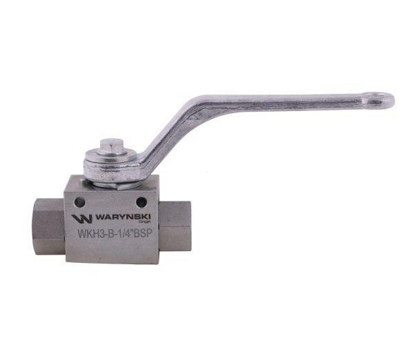 Zawór kulowy hydrauliczny 3-drogowy 3/2 - 1/4"BSP z otworami mocującymi 500 bar Waryński