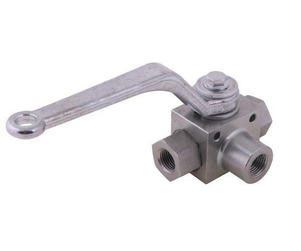 Zawór kulowy hydrauliczny 3-drogowy 3/2 - 1/4"BSP z otworami mocującymi 500 bar Waryński