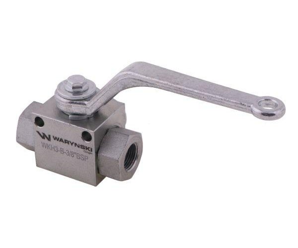 Zawór kulowy hydrauliczny 3-drogowy 3/2 - 3/8"BSP z otworami mocującymi 500 bar Waryński