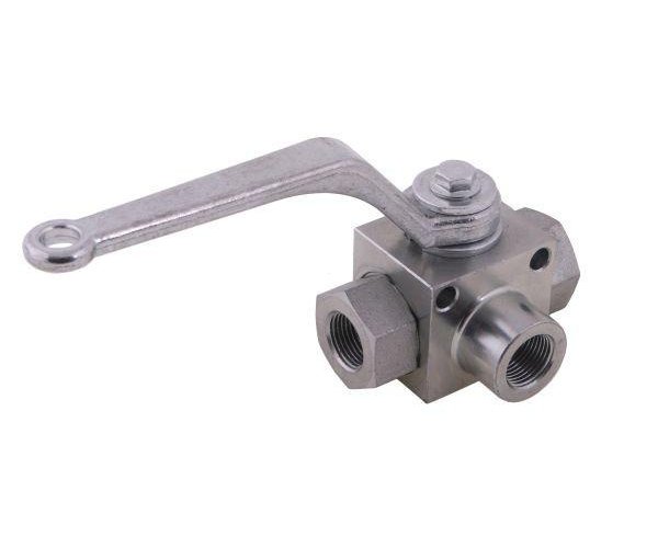 Zawór kulowy hydrauliczny 3-drogowy 3/2 - 3/8"BSP z otworami mocującymi 500 bar Waryński