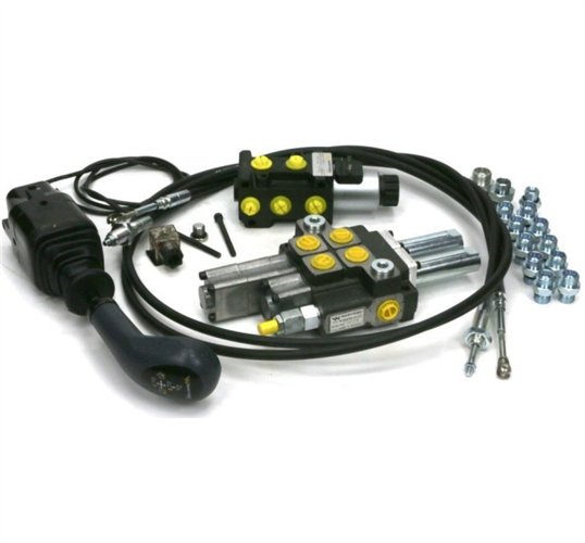 Zestaw 40L do ładowacza czołowego: Rozdzielacz 2-sek.(1 pływająca) + Elektrozawór + Joystick z przyciskiem na widełki + El.zł.+