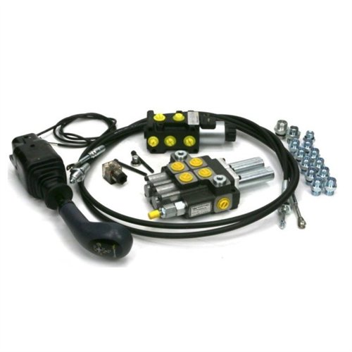 Zestaw Premium: Rozdzielacz 2-sek. + Elektrozawór + Joystick na widełki (z 1 przyciskiem) + Elementy złączne + Linki na widełki